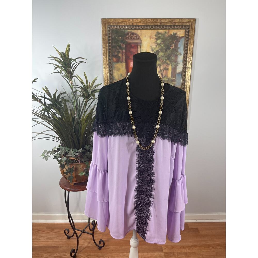 New York & Company Top Womens 2XL Lavender Lace Overlayâ Gothic Revival Bohemian